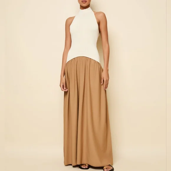 ANTHRO | $348 Solid & Striped Soglio Halter Mixed Media Contrast Maxi Dress - Picture 5 of 11